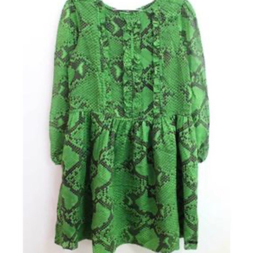 Burberry Green and Black Snake Print Silk Dress Sz 8